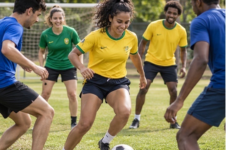 Illustration of friends playing soccer