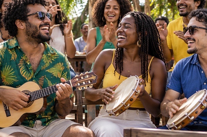 Illustration of friends sharing Brazilian music